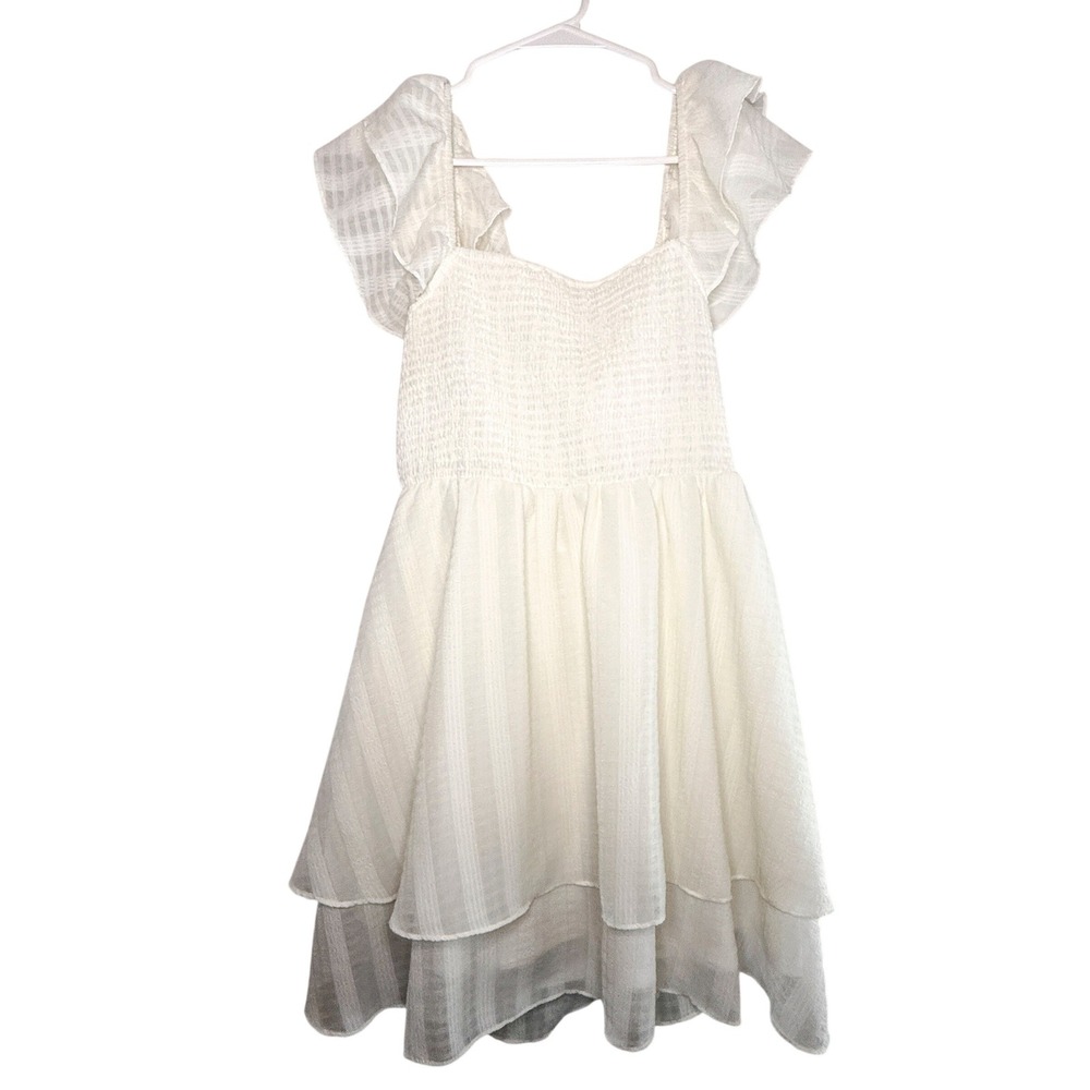 Altar'd State White Smocked Ruffle Mini Dress Large Cottagecore Bridal Beach
